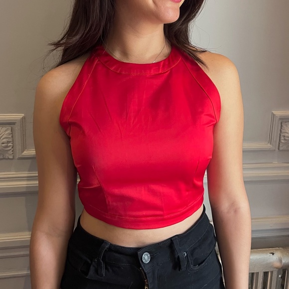 DAIMARAN Tops - DAIMARAN Mali Women's Crop Top Satin Sleeveless Red Full Zip Size S